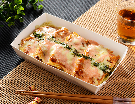 明太マヨのチーズお好み焼と焼そば