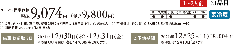ローソン標準価格 税抜9,074円(税込 9,800円) 1〜2人前 31品目