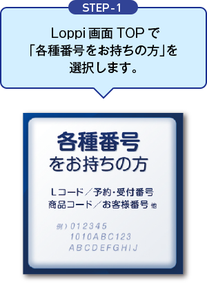 STEP-1 Loppi画面TOPで「各種番号をお持ちの方」を選択します。