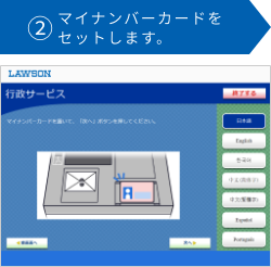 ②マイナンバーカード・住基カードをセットします。