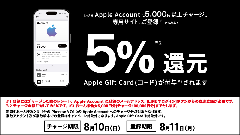 キャンペーン実施中！レジでApple Accountにチャージして応募しよう！