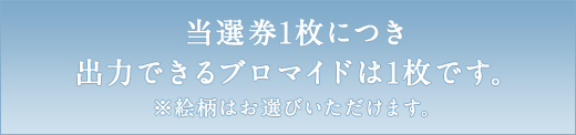 当選券1枚につき出力できるブロマイドは1枚です。 ※絵柄はお選びいただけます。