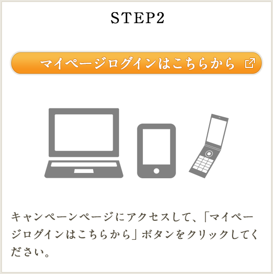 STEP2 キャンペーンページにアクセスして、「マイページログインはこちらから」ボタンをクリックしてください。
