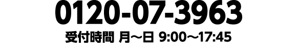 0120-07-3963 受付時間 月〜日 9:00〜17:45