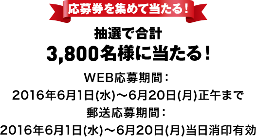 応募券を集めて当たる! 抽選で合計3,800名様に当たる!