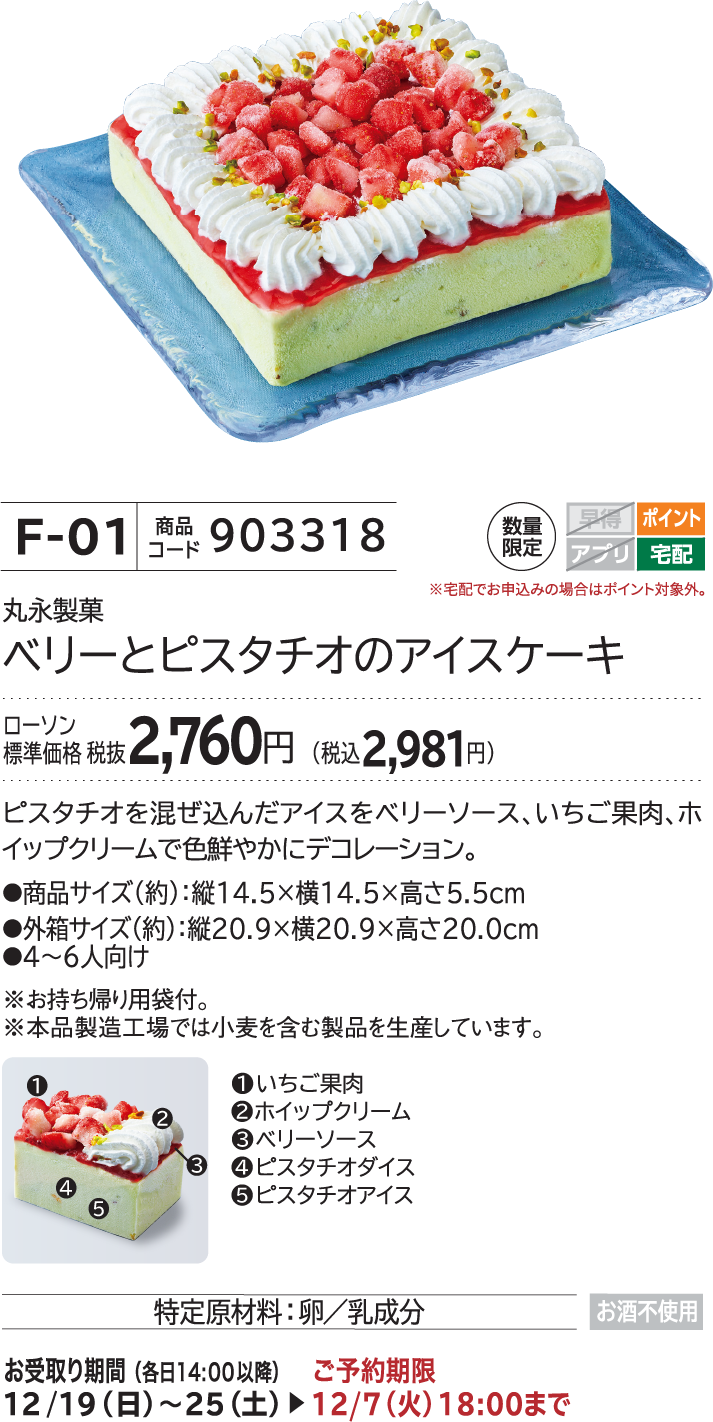 ベリーとピスタチオのアイスケーキ ローソン標準価格 税抜2,760円(税込2,981円)