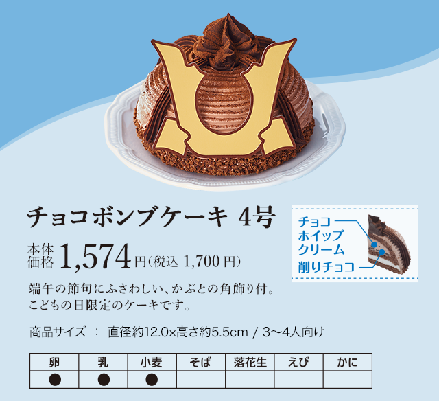 チョコボンブケーキ４号　本体価格1,574円（税込 1,700円）