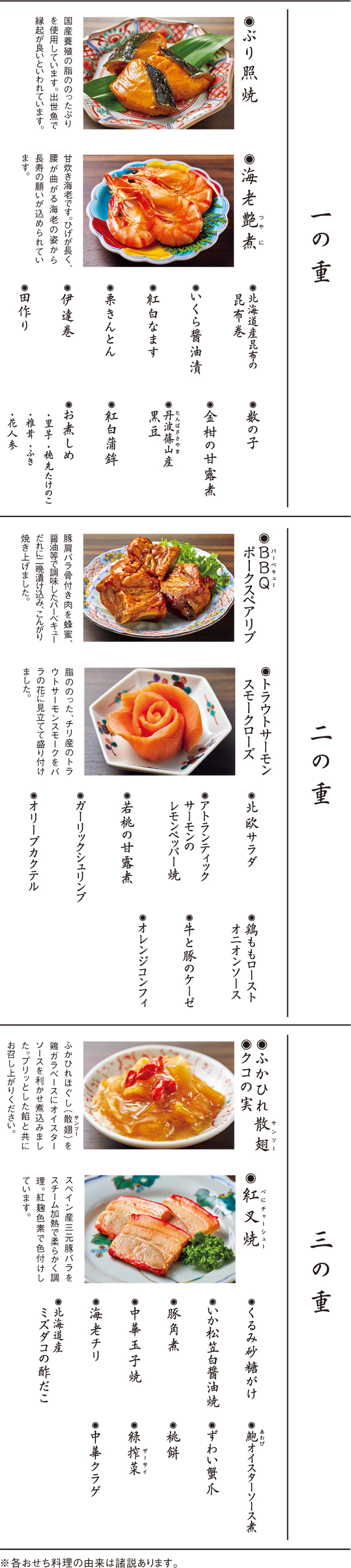 和洋中折衷三段重 一の重、二の重、三の重