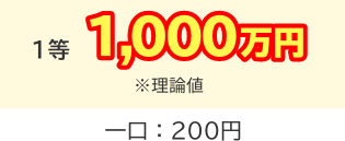 1等 最高1,000万円 ※理論値 一口：200円