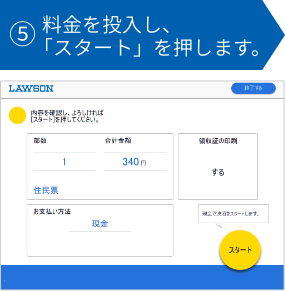 ⑤料金を投入し、「スタート」を押します。