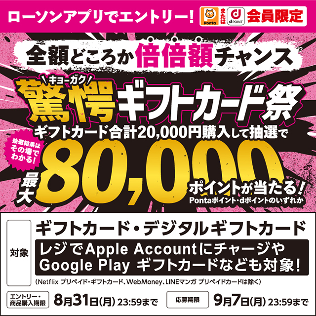 最大8万ポイント当たる！驚愕ギフトカード祭実施中